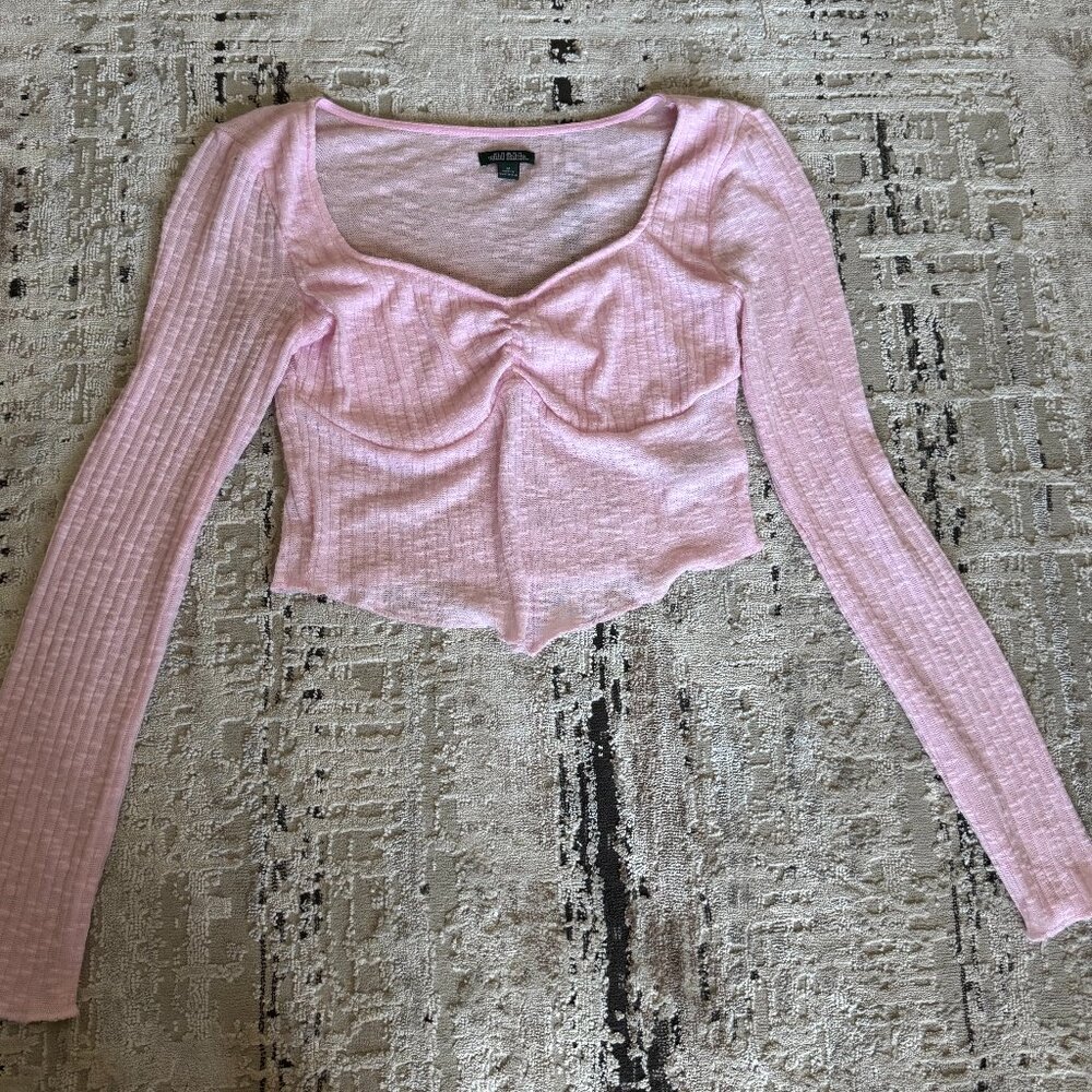 Pink, long sleeve, sheer back top